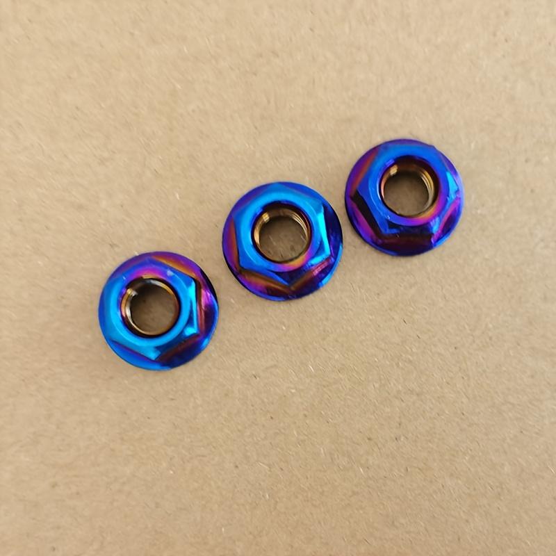 M6 Stainless Steel Hex Nuts, Flanged Locknut, Partially Threaded, for Motorcycle and Electric Vehicle Modification, Blue and Yellow Design