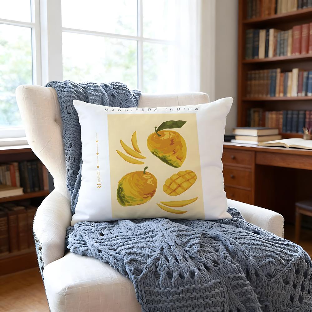 Mango Llustration Cushion Cover Anti-Dust Mite Short Plush Pillowcase - Invisible Zipper Silky Soft Sofa Cushion Cover