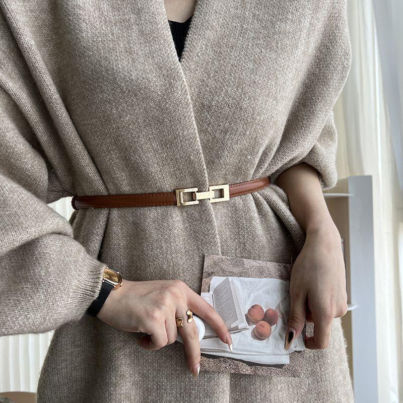 Womens Sleek Pu Double Buckle Waist Belt Stylish Accessory For Dresses And Casual Looks