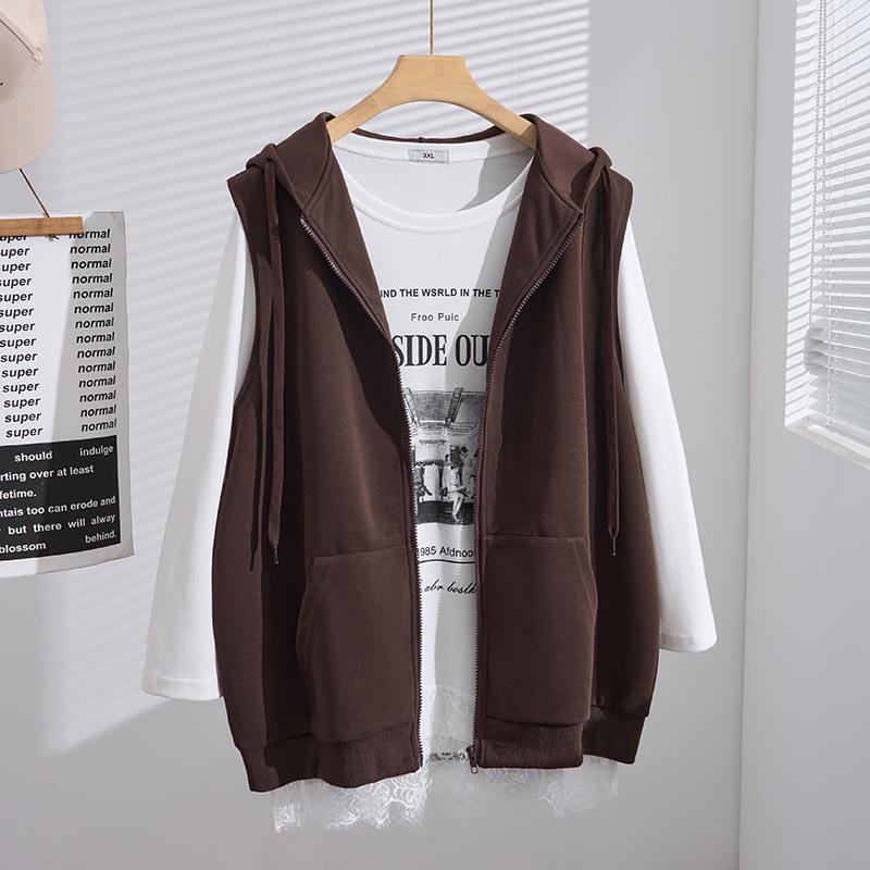 Autumn New Plus Size Hooded Korean Style Slimming Loose Casual Vest Jacket S5660