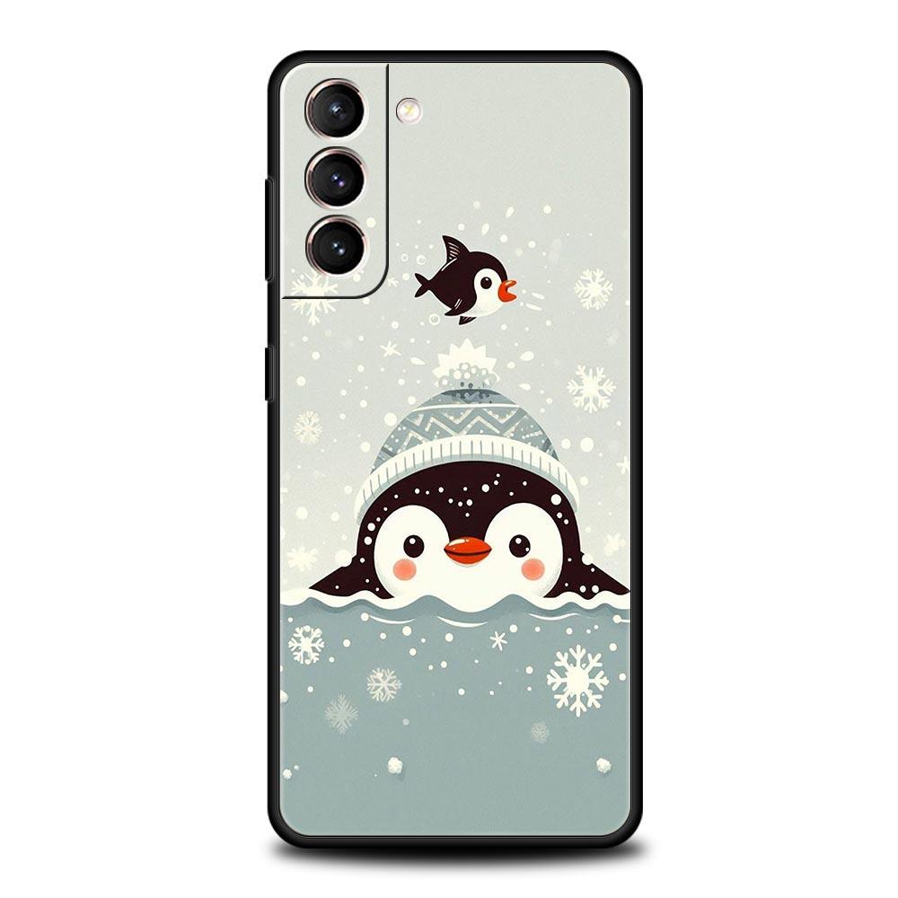 Penguin Kawaii Cute Soft Phone Case For Samsung Galaxy S25 Edge S24 Plus S23 FE S22 S21 S20 Ultra 5G S10 Black Protect Cover