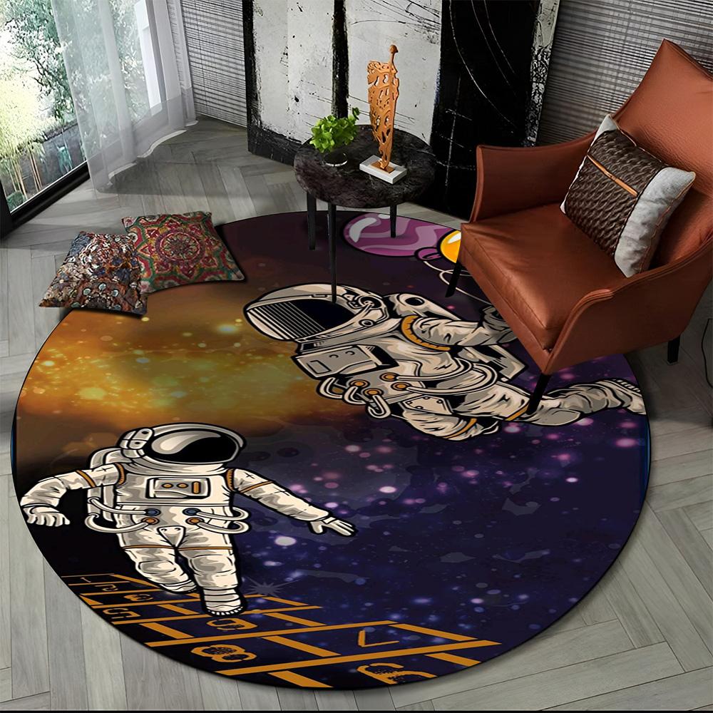 3D Astronaut Space Cartoon Round Carpet Rug for Living Room Bedroom Child Playroom Chair Decor,Pet Area Rug Non-slip Floor Mat