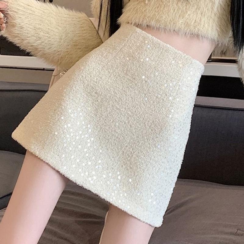 2024 French Chic Women's Sequin Tweed Pencil Skirt - Autumn/Winter Collection