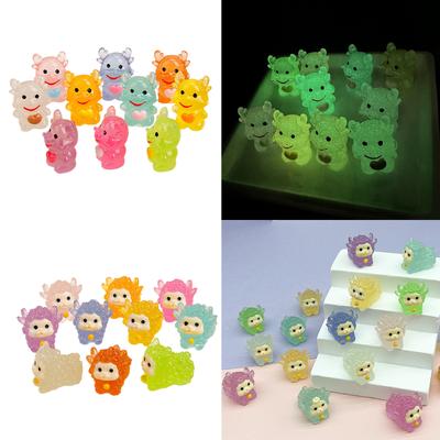 10pcs Glow In The Dark Mini Loong Figurines Assorted Colors Resin Animal Statues for DIY Crafts and Decorations