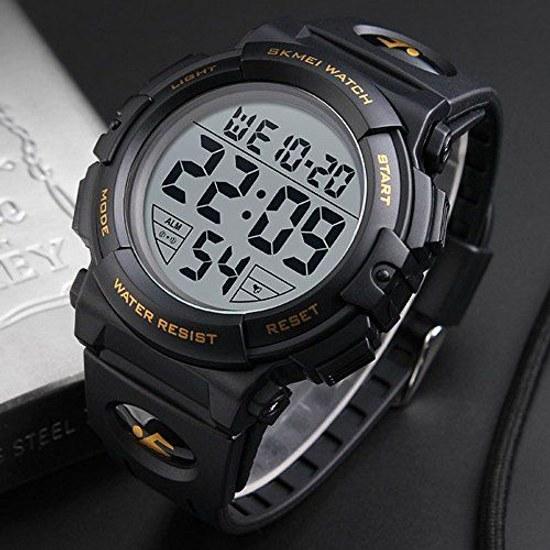 Timever digital wristwatch mens waterproof LED watch sports alarm stopwatch functions large easy-to-read display includes Japanese instruction manual