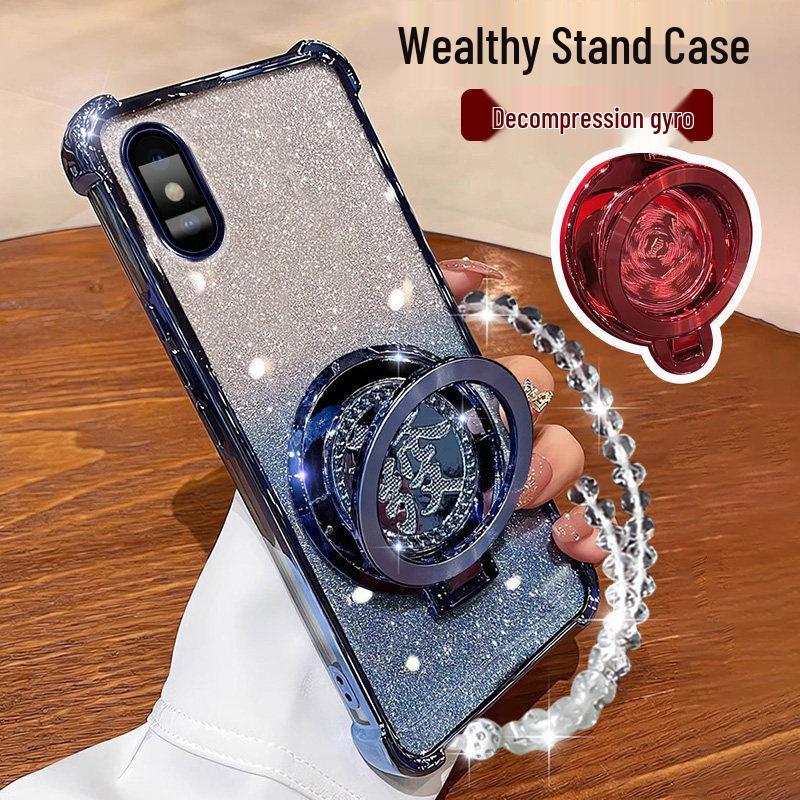 Apple XR/XS/XS Max Glitter Chinese Style Phone Case with Gyroscope Stand & Full Coverage Lens Film