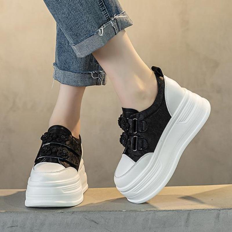 Модные 7 см новые шелковые женские повседневные туфли на танкетке на платформе — фото 6