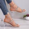 Transparent Rhinestone Heels Sandals Women's Summer Open Toe High Heels Slippers Woman Fashion Crystal Party Plus Size