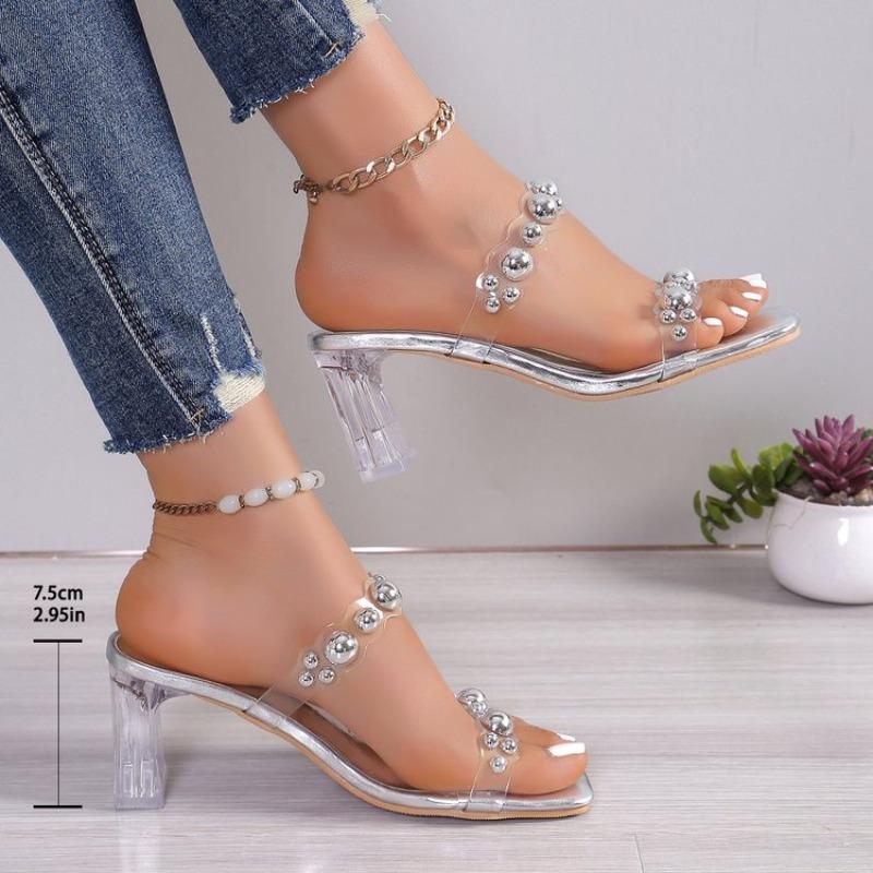 Transparent Rhinestone Heels Sandals Women's Summer Open Toe High Heels Slippers Woman Fashion Crystal Party Plus Size