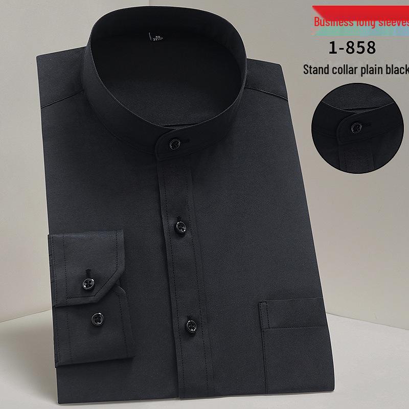 Men's High-End White Non-Iron Stand Collar Long Sleeve Dress Shirt