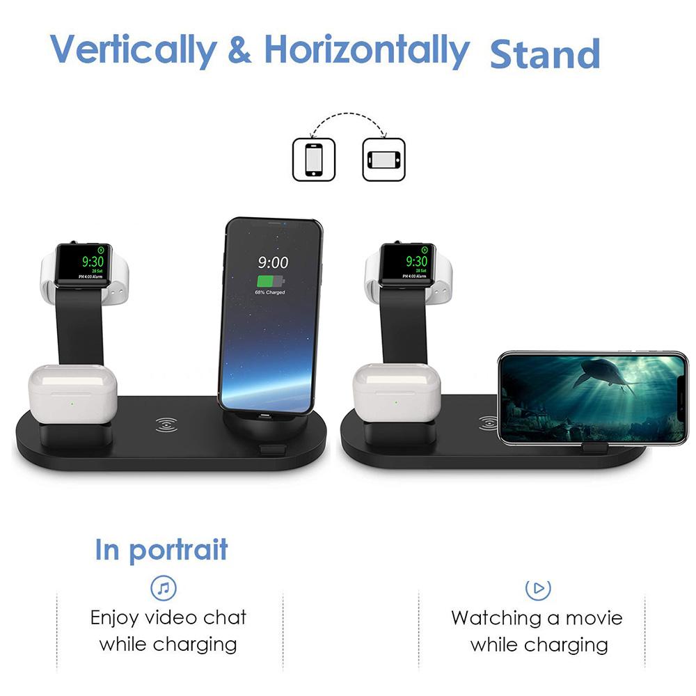 10w trådløs ladestasjon 4 i 1 for Iphone 11 12 13 14 Airpods Pro Stand Hurtiglading for Apple Watch 7 6