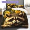 Raccoon and Fresh Flowers Pattern Bedding Home Decoration Birthday Gift (1 * Duvet Cover + 2 * Pillowcase, Without Core)