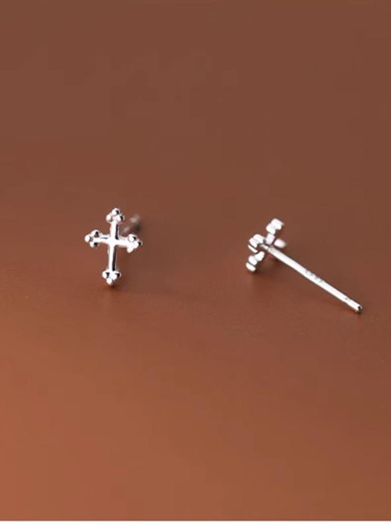 S925 Silver Cross Stud Earrings for Women Vintage Personality Jewelry Couple Date Party Gift New Fashion Accessories