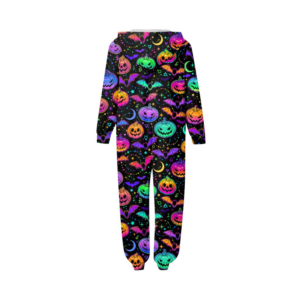 Halloween Printed Family Matching Hooded Long Sleeved Zippered Hooded Jumpsuit Set