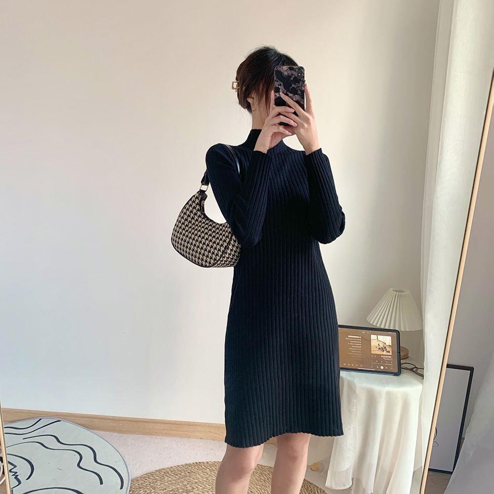 

High Neck Knit Midi Sweater Dress with Coat - Autumn/Winter Petite Slim Fit S [90-100 jin]