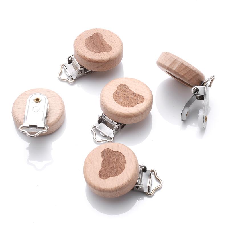 1Pcs 21 Style Baby Beech Pacifier Clips Heart Animal Rainbow Pattern Wooden Metal Clips for Nipple Holder Dummy Clip Soother