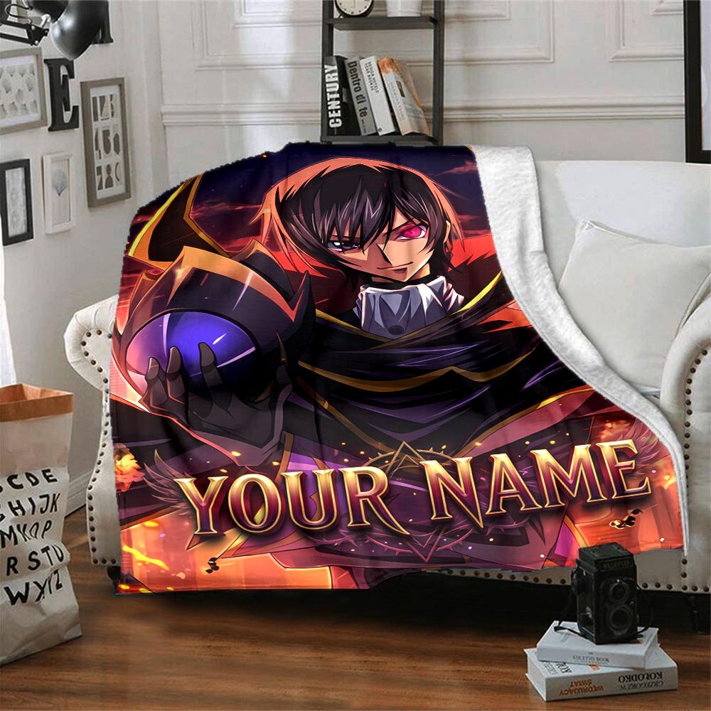 1pc Code Geass Blanket with Custom Name, Gift, for Men and Women, Soft Blanket, Good for Sofa Bed Couch Travel, Lightweight Flannel Blanket