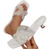 Large size summer new fashion temperament pearl rhinestone one-word high heel cool slippers women