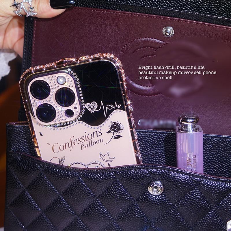 Snake Head Diamond Border Balloon Backboard with Acrylic Material Lens Film Case for iPhone 15 14Plus 13 12 11 Pro Max XSMax 8 7 Plus Protective Cover