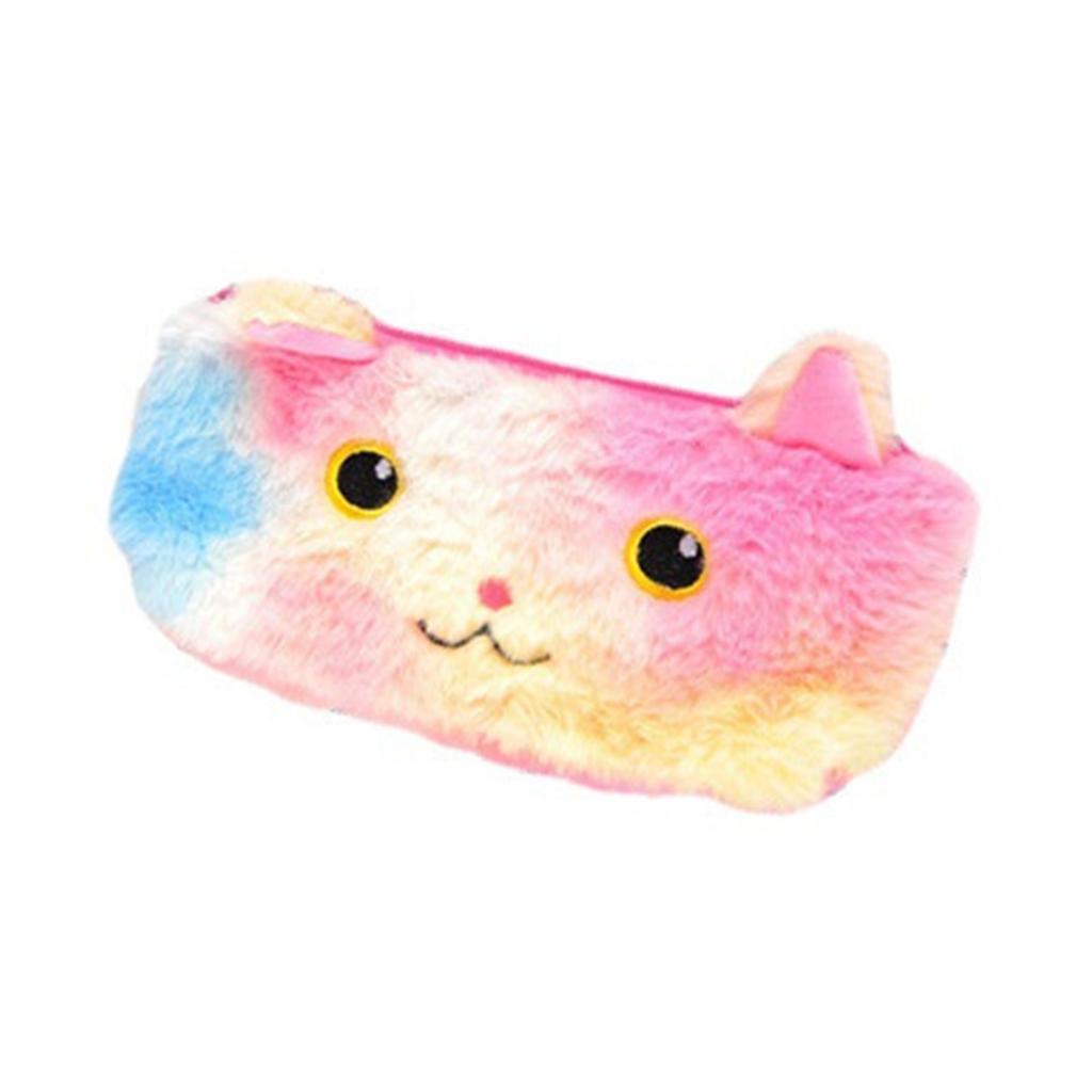 Plush Pencil Case Pouch Cute Cat Laser Color High Capacity Kids Students Office Supplies Round Eye