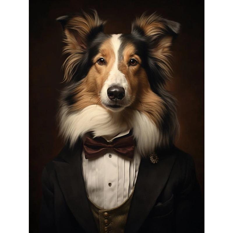 Funny Pet Dog Renaissance Animal Portraits Minimalist Wall Art Print Canvas Painting for Living Room Modern Home Decor