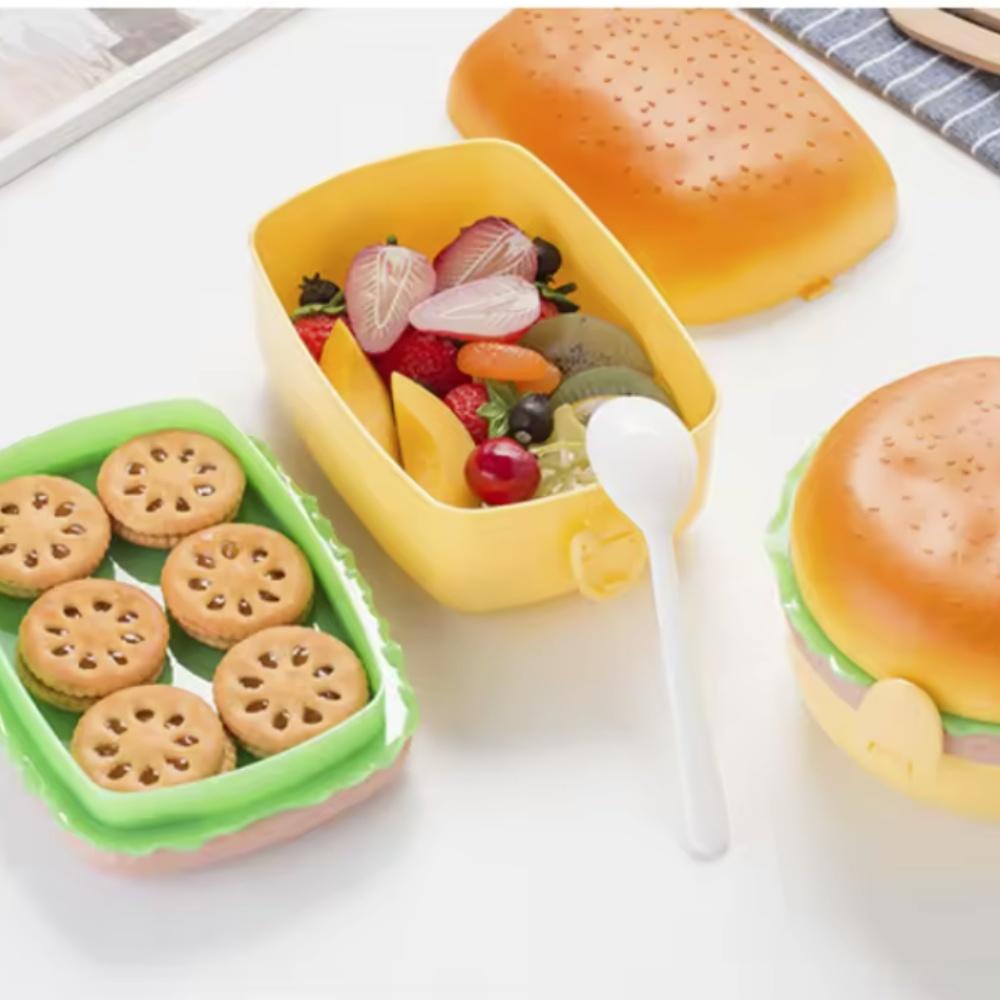 Creative and cute hamburger lunch box, portable lunch box for students, food-grade microwave-safe lunch box