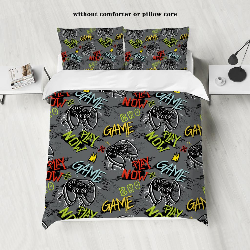 3-piece Down Duvet Cover Set with Game Controller Pattern Digital Printing (1 Duvet Cover+2 Pillowcases, No Core) Bedding Set