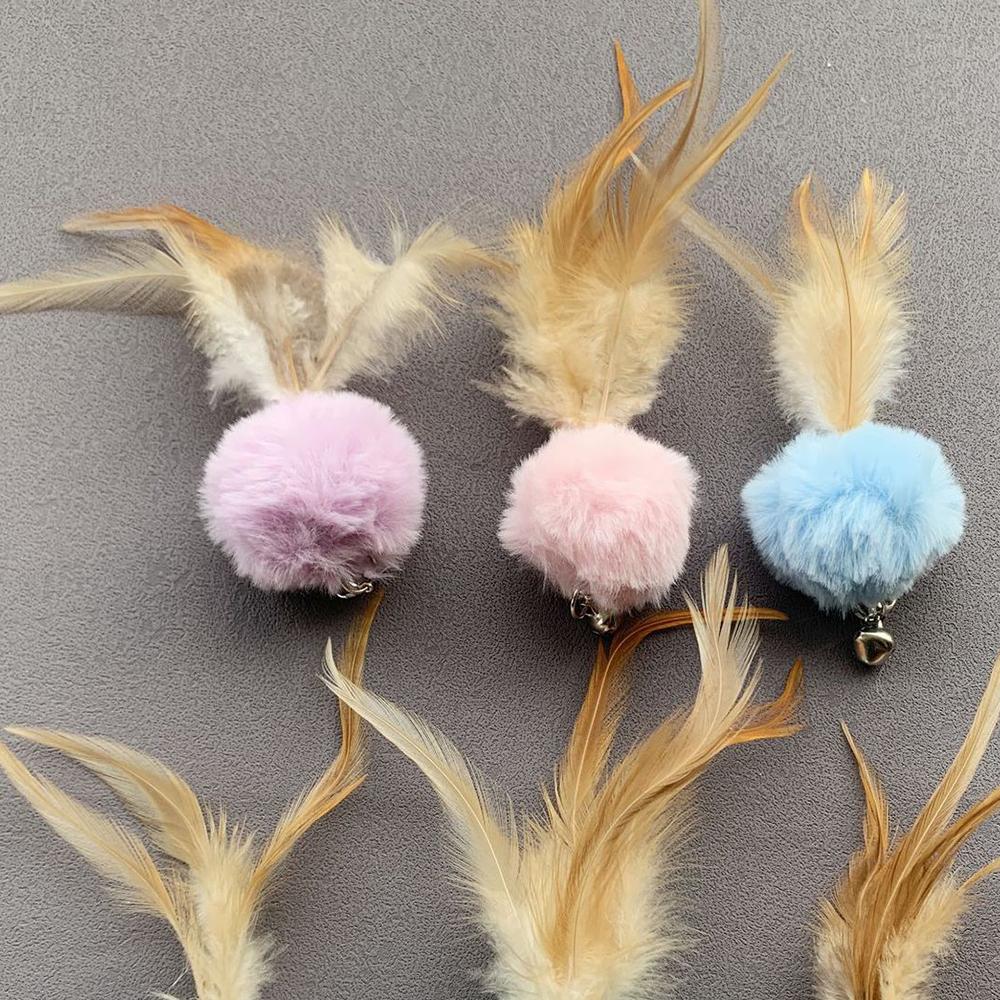 Plush Ball Feather Cat Teaser Stick For Changing Heads Cat Toy Plush Interaction Kitty Pet Toy