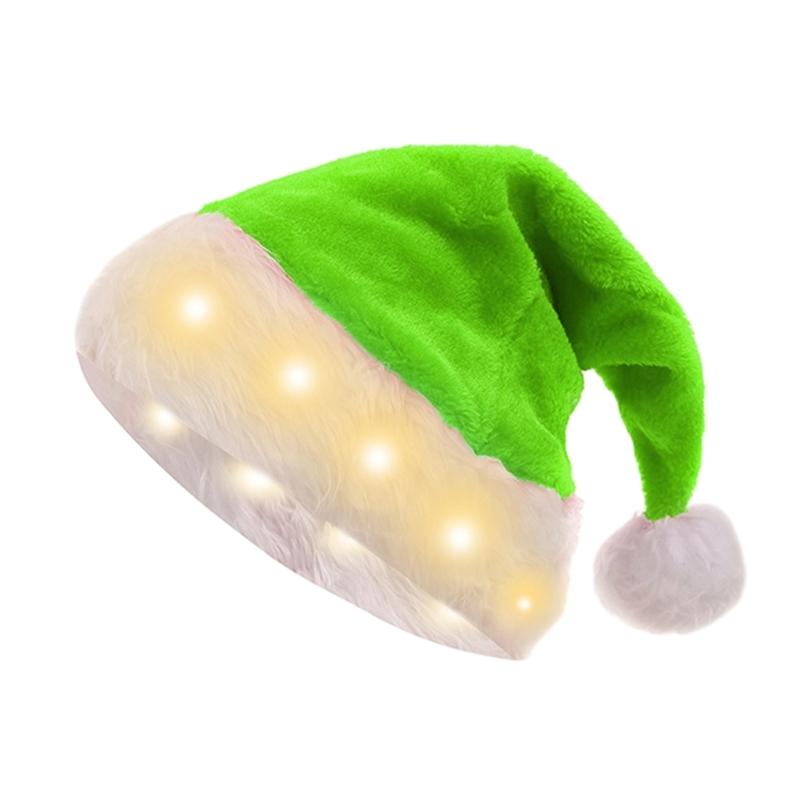 LED Christmas Hat, Light Up Christmas Hat Unisex Plush Beanie Holiday Hat with White Brim Christmas Party Props