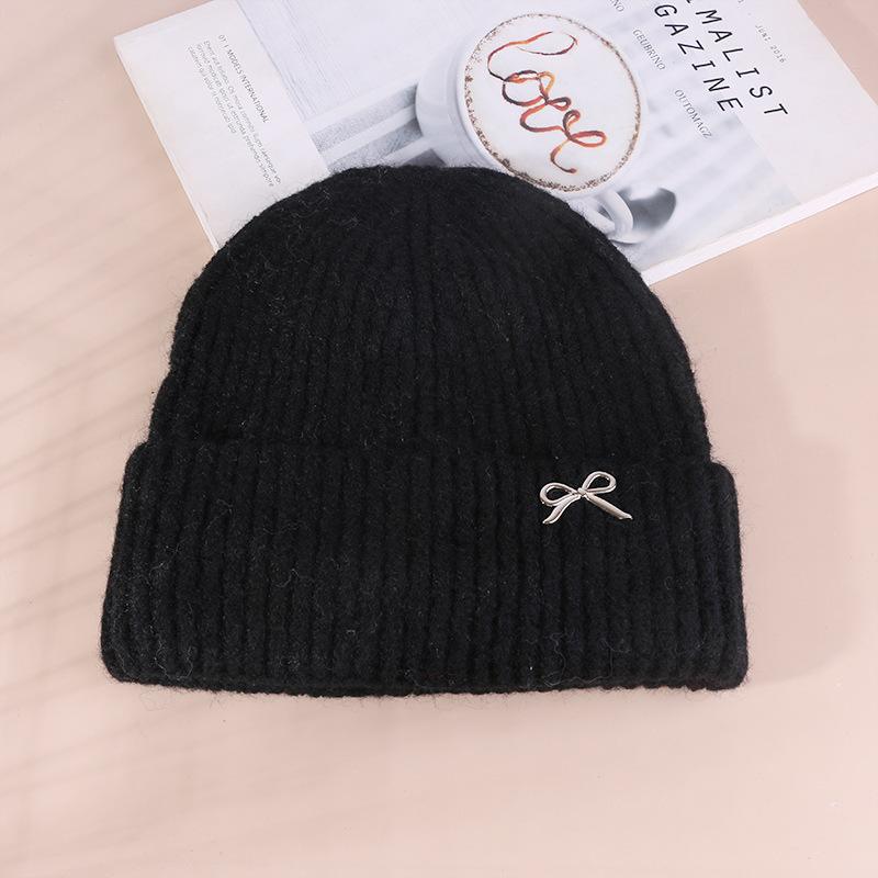 Korean Sweet Bow Hat for Women  Autumn and Winter Woolen Hat Large Head Circumference Versatile Warm Ear Protecting  Face Showing Small Knitted Hat