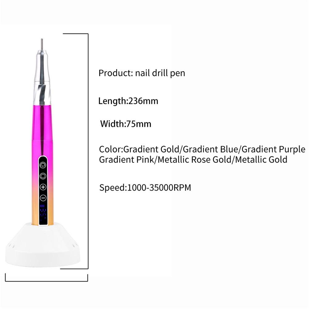 85W Motor Bürstenloser Nagelfräser Leichte Stiftform Nagelbohren 35K Wiederaufladbar E-File 35000 U/min Tragbare Ladestation