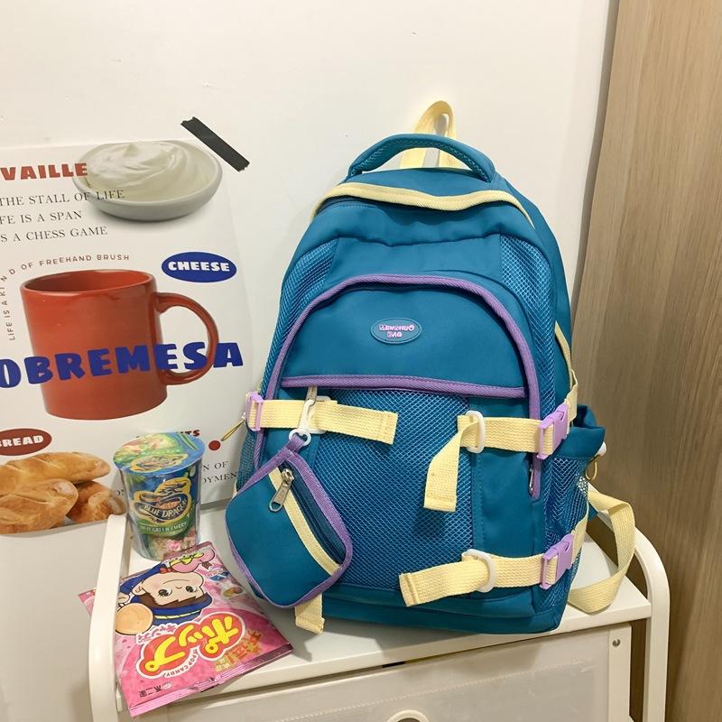 

Soft girl small fresh and sweet 2025 new backpack for female students junior high school book bag large capacity backpack Single pack синий