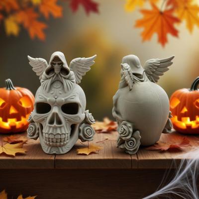 Rose Skull Figurine Demon Angel Wing Skull Statue Sculpture Halloween Holiday Party Home Office Desktop Decoration Ornament