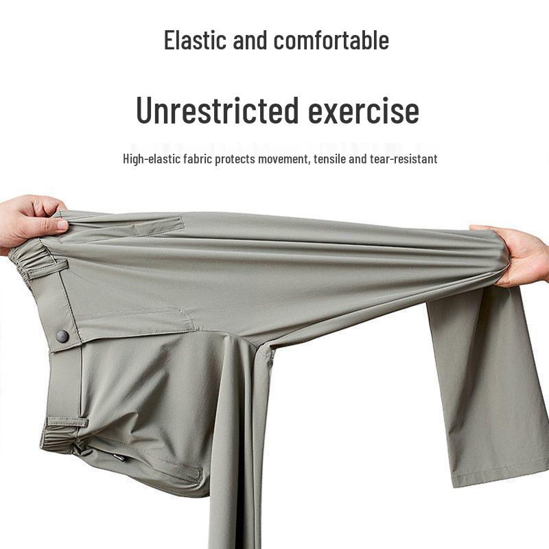 Men's Semi-Elastic High-Stretch Ice Silk Casual Summer Pants - Thin, Straight, Loose, High-End Suit Style