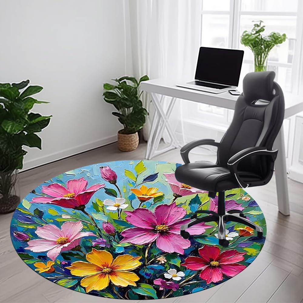 1 Stück Blumiges Bouquet Büro Runder Teppich, Indoor-Matte Geeignet Für Büro, Unter Bürostühlen Schlafzimmer Wohnzimmer Heimdekoration, Raumdeko D154