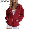 BITCED Unisex Fleece-Lined Hooded Sweatshirt Casual Cardigan with Zip-Up Front