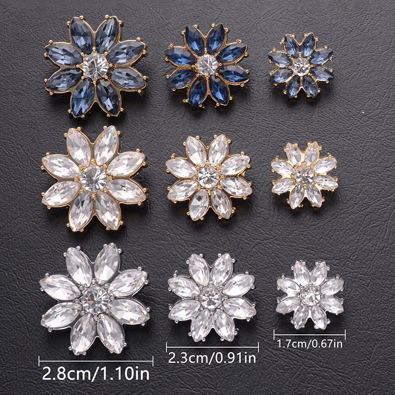 New 5Pcs Luxury And Beautiful Flower Inlaid Rhinestone Metal Buttons Clothing Gift Boxes Scarves Hats DIY Decorative Accessories