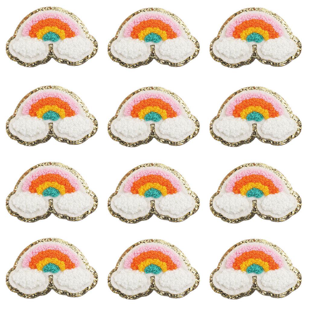 Towel Embroidery English Letter Embroidery Cloth Sticker Smiley Face Patch Sticker Ironing Chenille Rainbow Love Lightning Embroidery Sticker