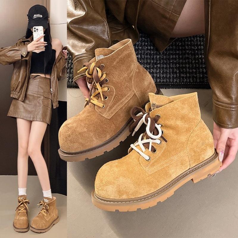 Han Shi retro niche Martin boots women's 2025 autumn new double with British style rhubarb boots thick-soled tooling short boots