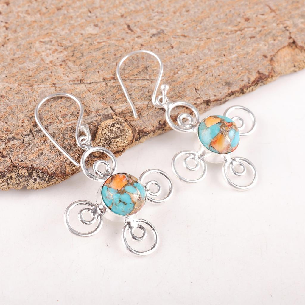 Spiny Oyster Handmade Gemstone Earrings, 925 Solid Sterling Silver Earrings Designer Jewelry, For Anniversary Gift