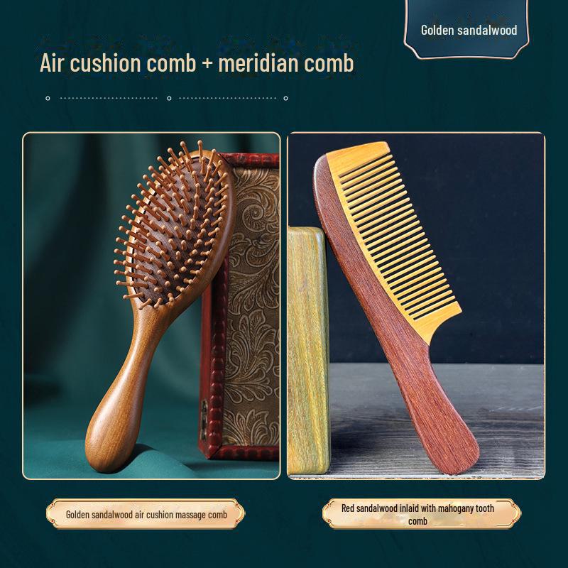 Sandalwood Air Cushion Massage Comb for Scalp and Hair - Unisex Wooden Comb for Home & Travel