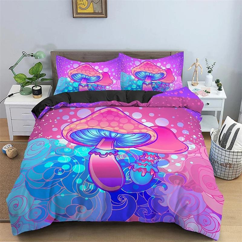 Mushroom Duvet Cover Psychedelic Bedding Sets,Girls Bed Supplies Set Duvet Cover Bed Comforter Set Bedding Set