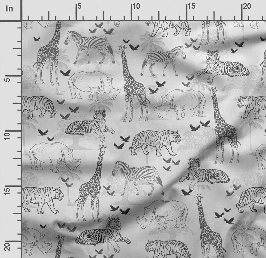 Soimoi Animals Print, Bavlna Cambric, Prošívací tkanina prodávaná The Yard 42 palců široká, bavlněná tkanina střední gramáže, Šicí potřeby,