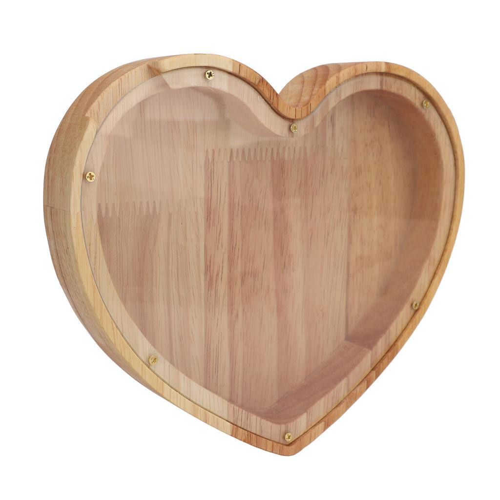 Heart Shaped Storage Box Transparent Acrylic Panel Wooden Display Case for Jewelry Coin Saving 20x18