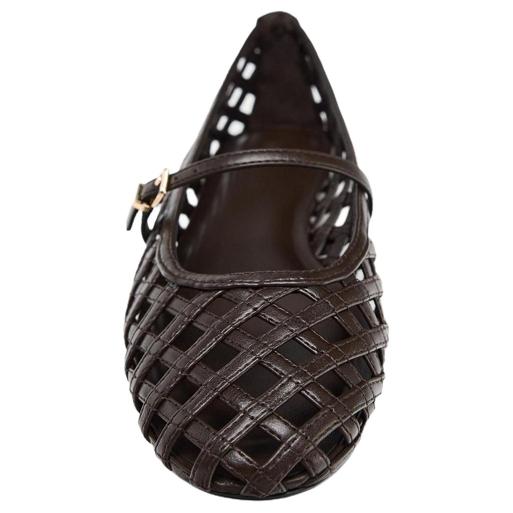 Zara Lightweight Vintage Studded Strap Leather Round-Toe Casual Shoes Women Shoes Brown 13554510700