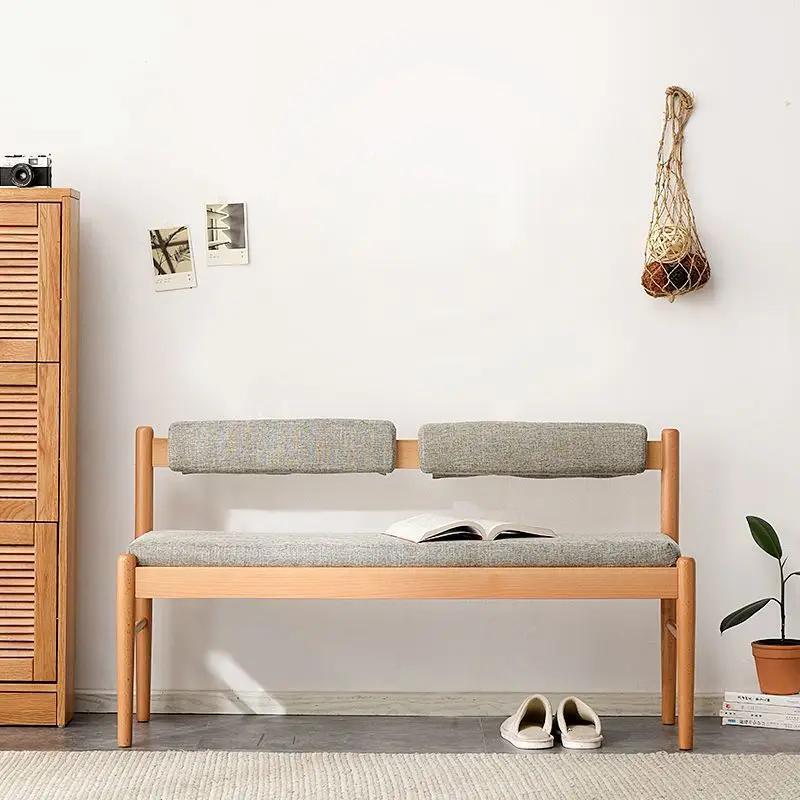 Solid Wood Shoe Changing Stool With Backrest For Door Household Sofa Bed Side Modern Simple Dining Chair Soft Bag Cushion Long