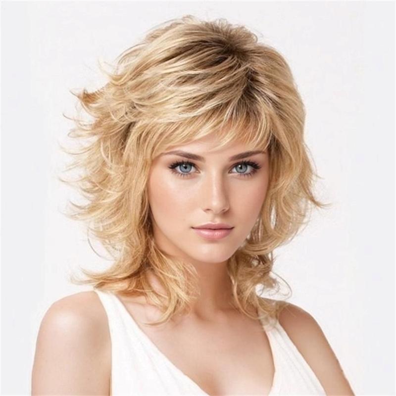 Synthetic Hair Short Wigs for Women Trendy Hairstyles Mommy Wig Ombre Blonde Color Shag Wig with Bangs Natural Haircuts Casual