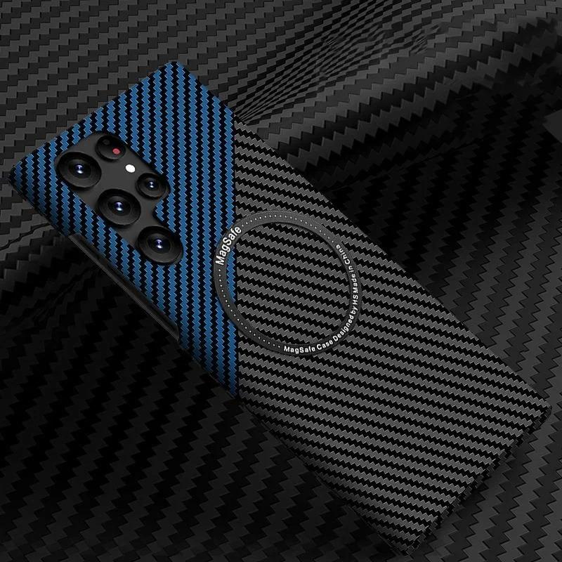 For Samsung Galaxy S25 S24 S23 S22 Ultra Plus Case Magnetic Carbon Fiber Soft Mag Safe Matte Shockproof Cover Wireless Charging