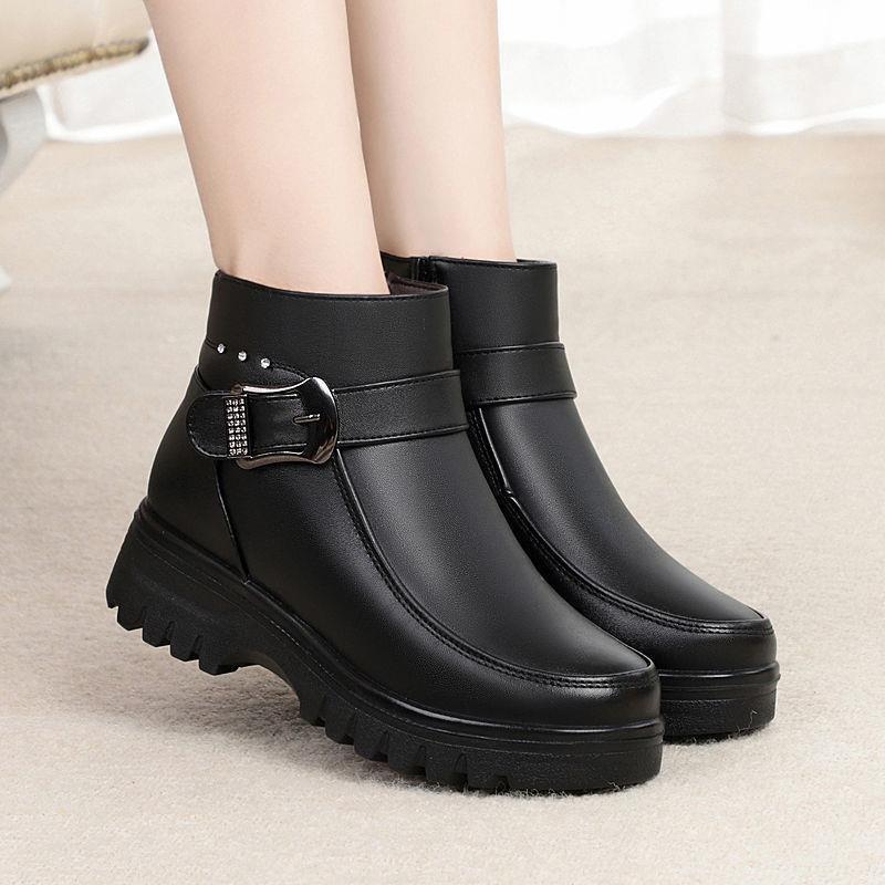 Winter Women's Plus Cotton Platform Shoes Round Toe Zipper Chunky Heel Ankle Boots for Women Outdoor Women's Platform Snow Boots