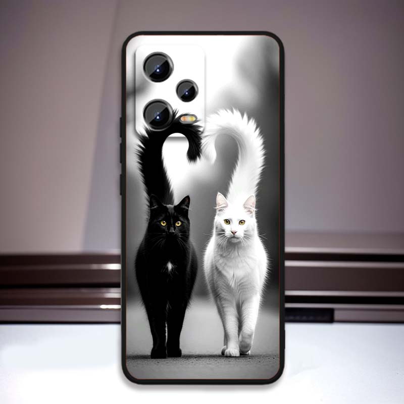 Anime cartoon cat illustration For Xiaomi Redmi Note 15 14 13 12 12S 11E 11 11S Pro Plus 4G 5G Black Soft TPU Phone Case
